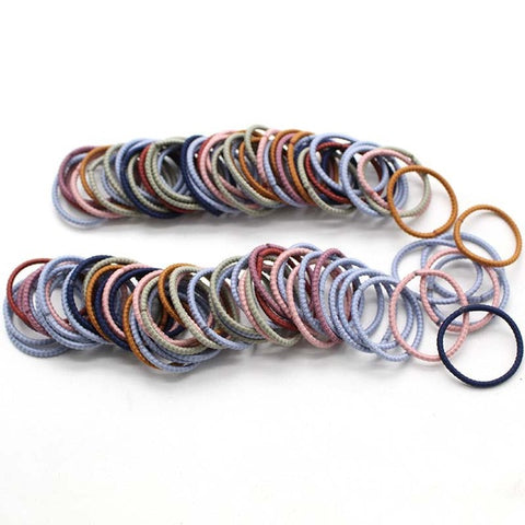 Image of 100PCS Girls Candy Colors Nylon Rubber Bands