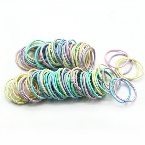 Image of 100PCS Girls Candy Colors Nylon Rubber Bands