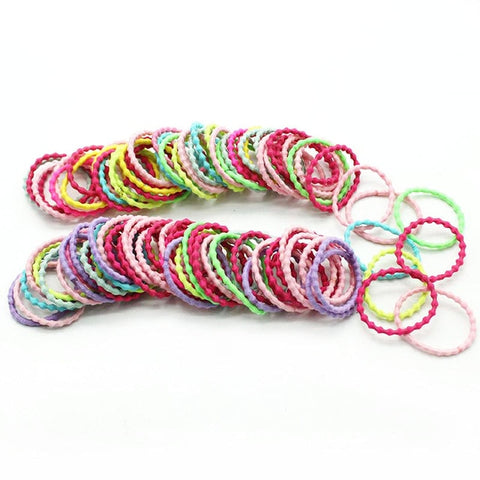 Image of 100PCS Girls Candy Colors Nylon Rubber Bands