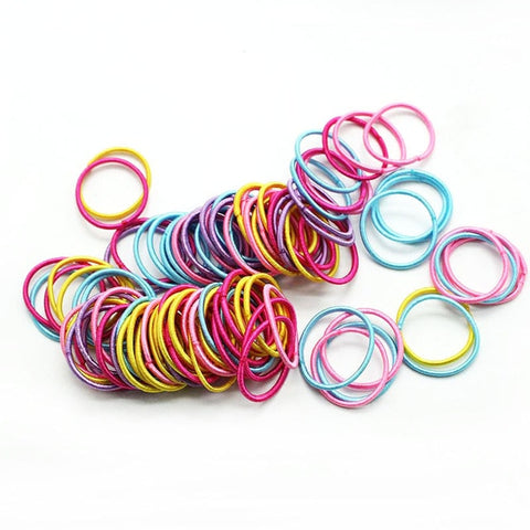 Image of 100PCS Girls Candy Colors Nylon Rubber Bands